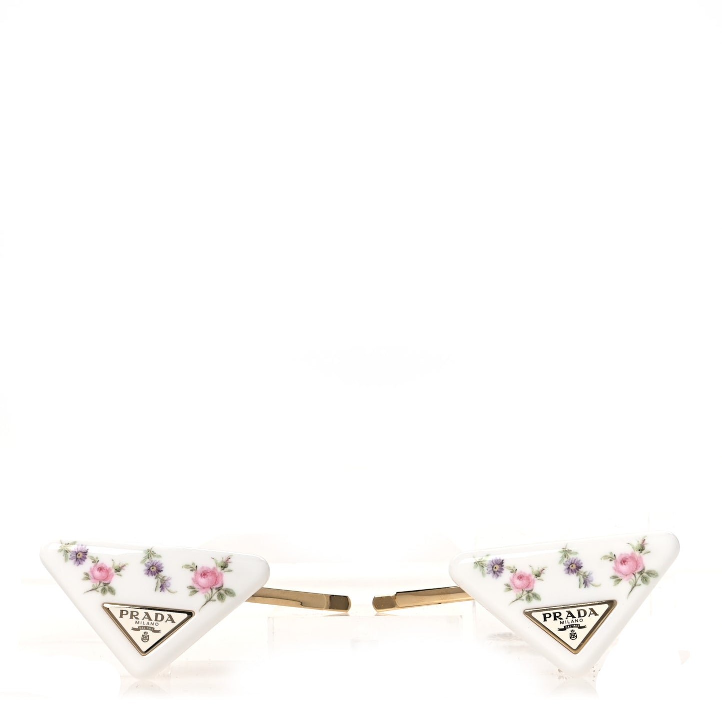 Resin Floral Print Triangle Hair Clip Set White