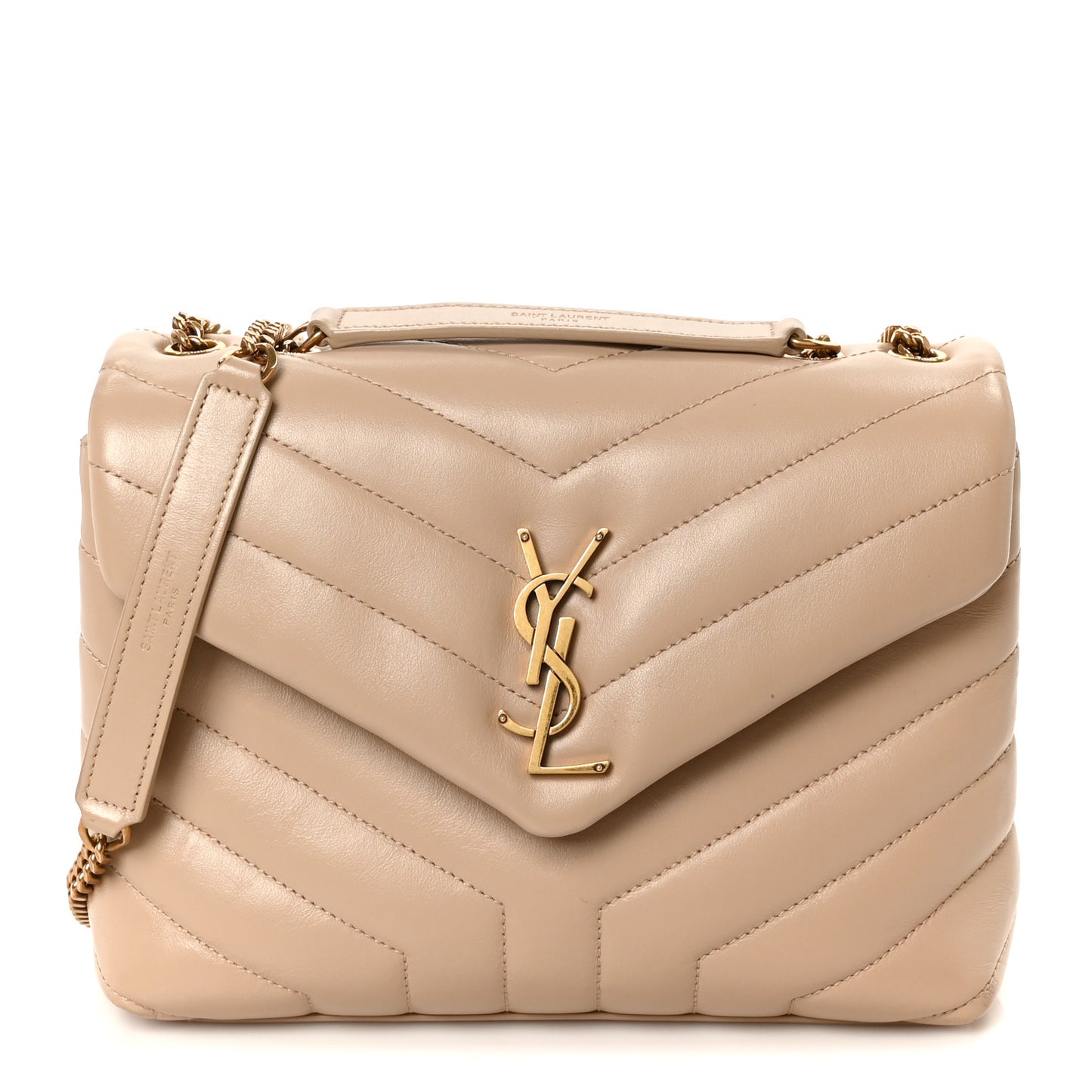 Calfskin Y Quilted Monogram Small Loulou Chain Satchel Dark Beige