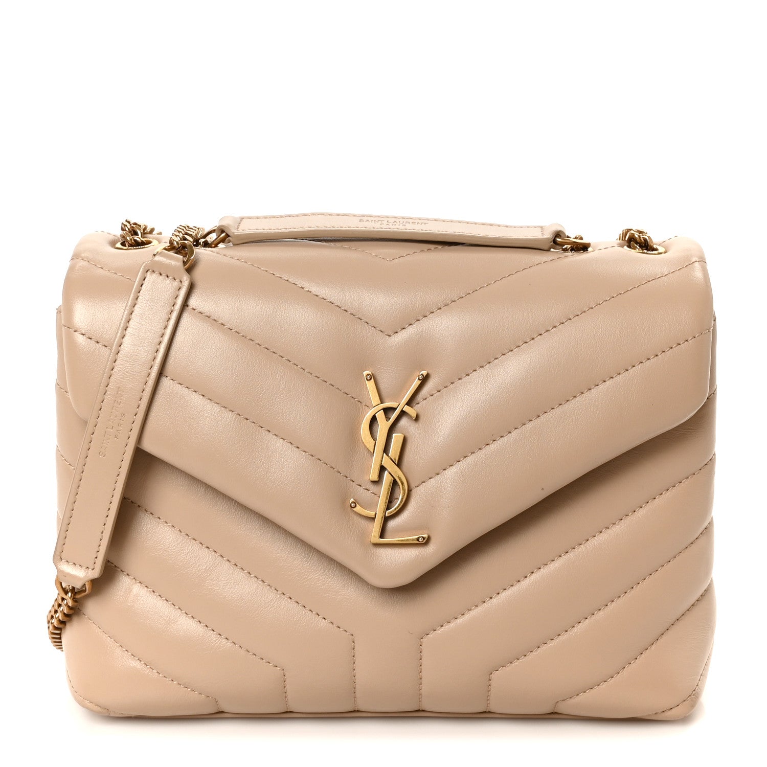Saint Laurent Calfskin Y Quilted Monogram Small Loulou Chain Satchel Dark Beige 1 of 11