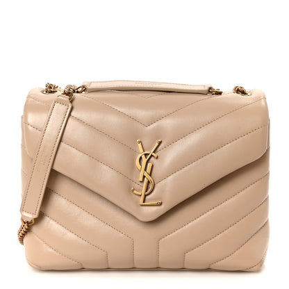 Saint Laurent Calfskin Y Quilted Monogram Small Loulou Chain Satchel Dark Beige 1 of 11