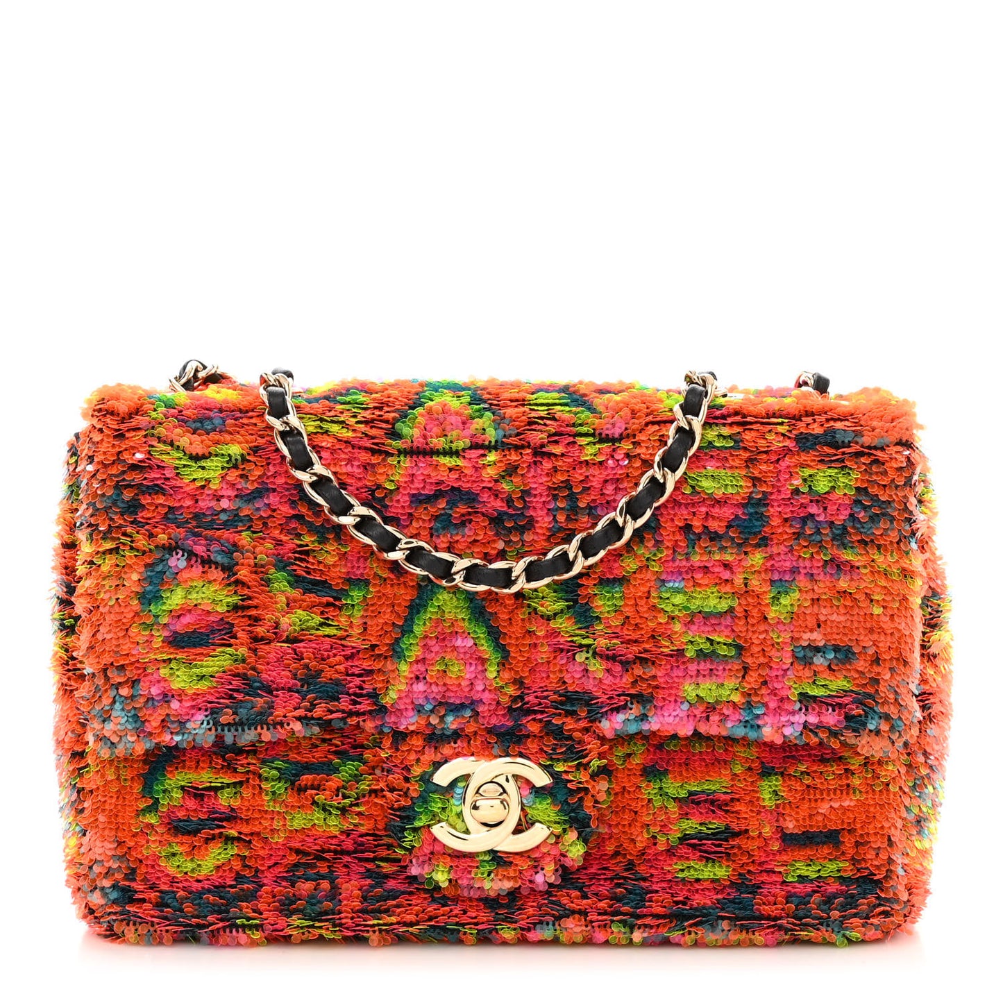 Sequin Logo Single Flap Orange Turquoise Pink