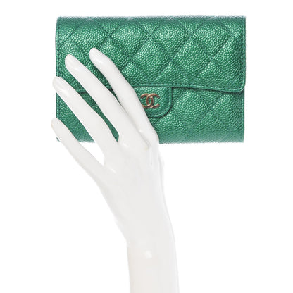 Chanel Metallic Caviar Quilted Medium Flap Wallet Green 2 of 8