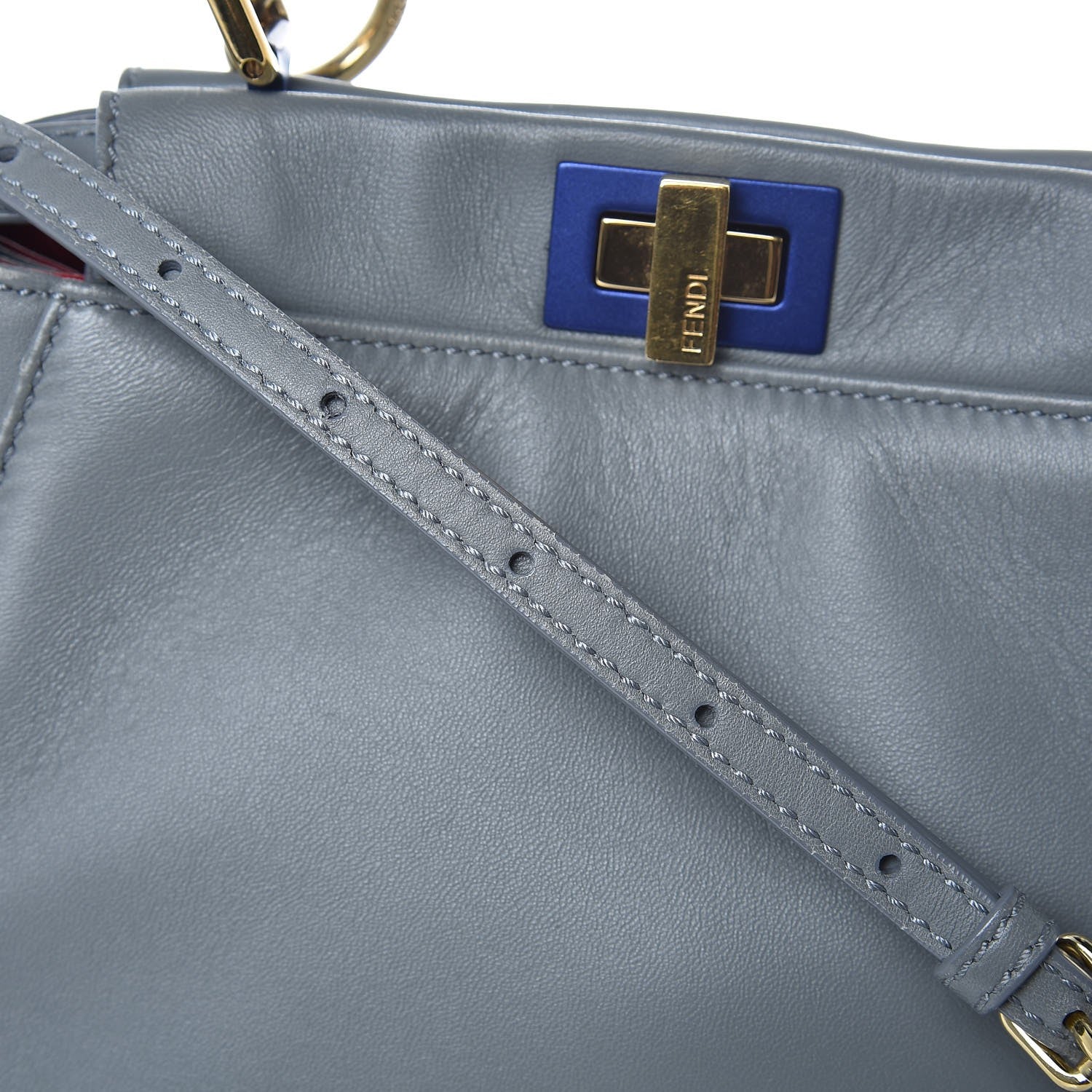 Fendi Nappa Colorblock Mini Peekaboo Iconic Satchel Grigio Chiaro Fragola Blue 10 of 21