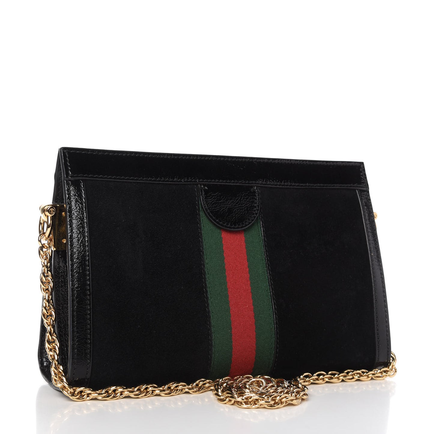 Suede Patent GG Web Small Ophidia Chain Shoulder Bag Black