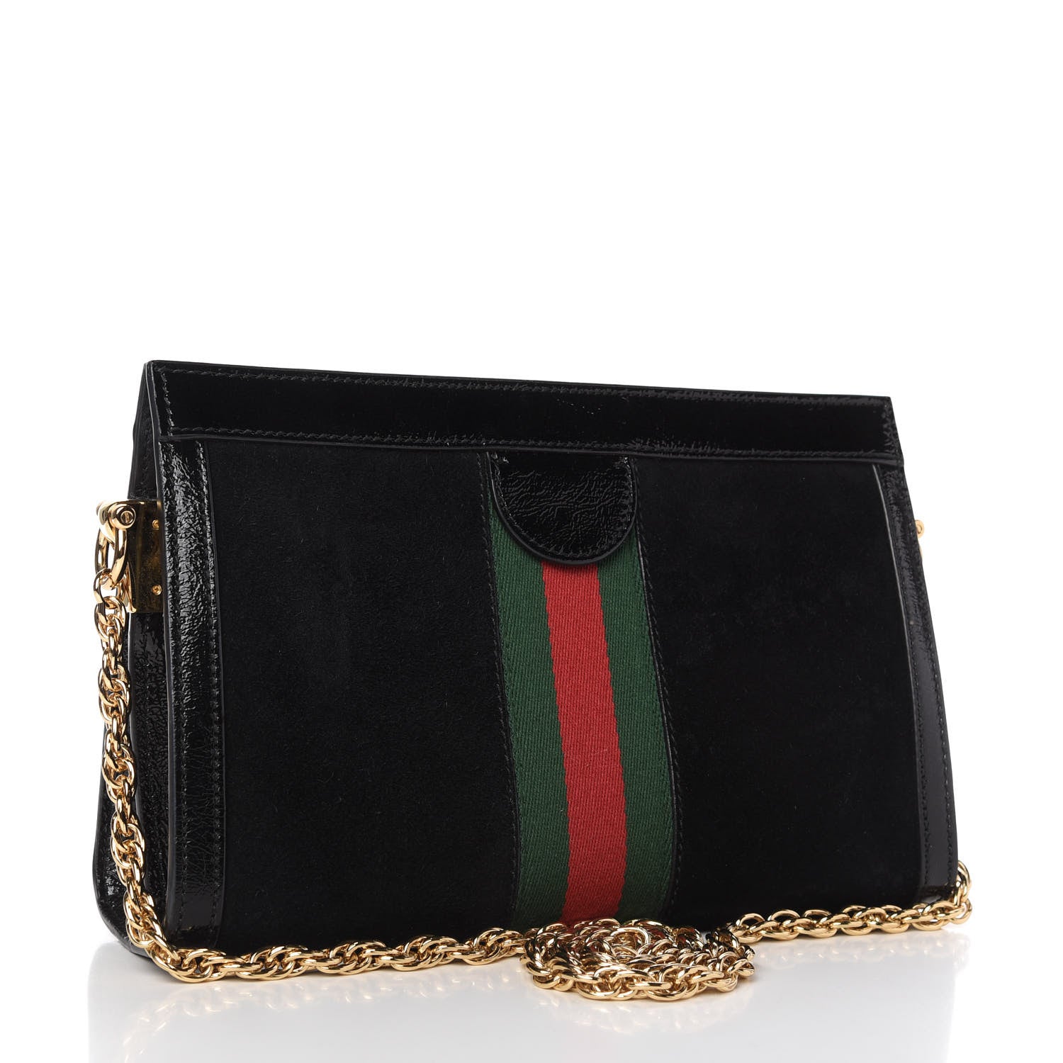Gucci Suede Patent GG Web Small Ophidia Chain Shoulder Bag Black 3 of 10
