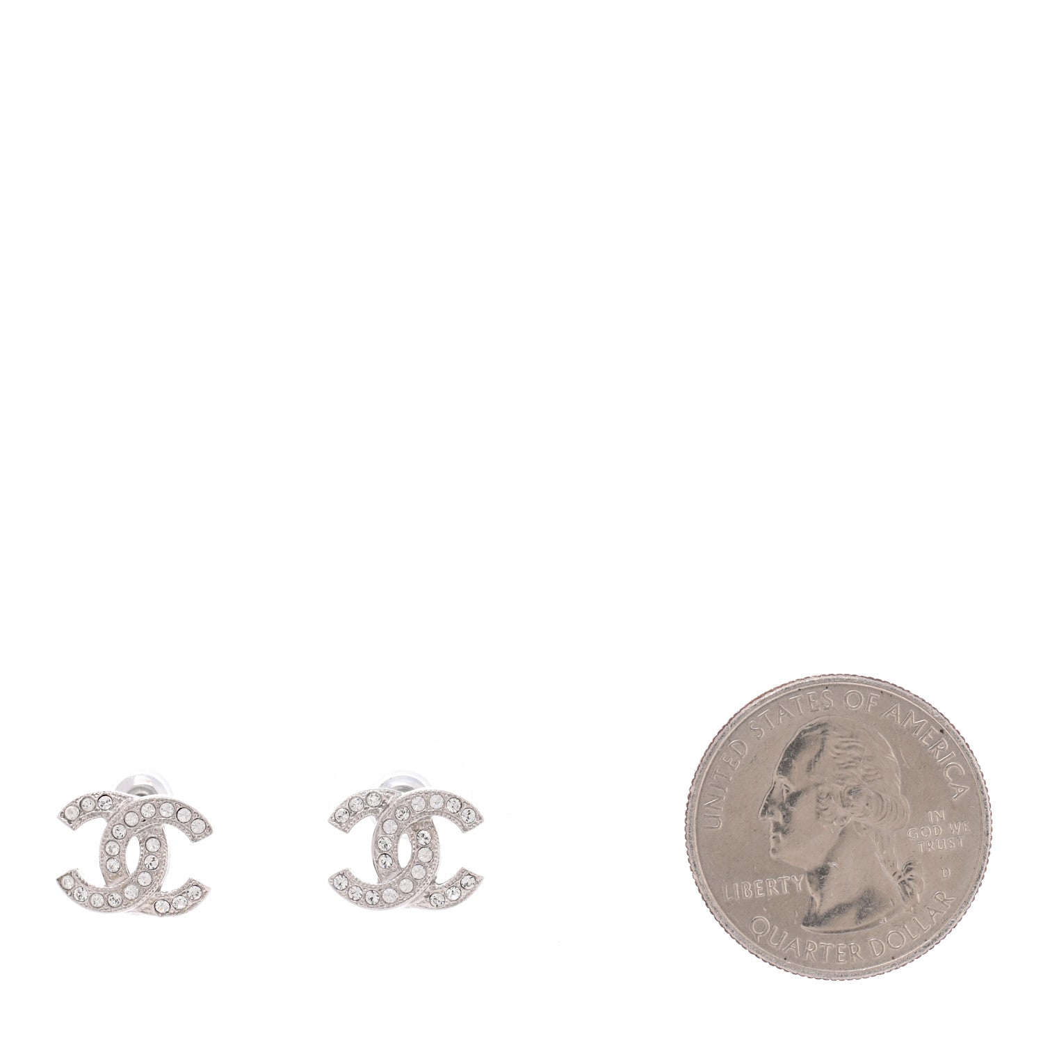 Chanel Crystal Timeless CC Earrings Silver 2 of 5