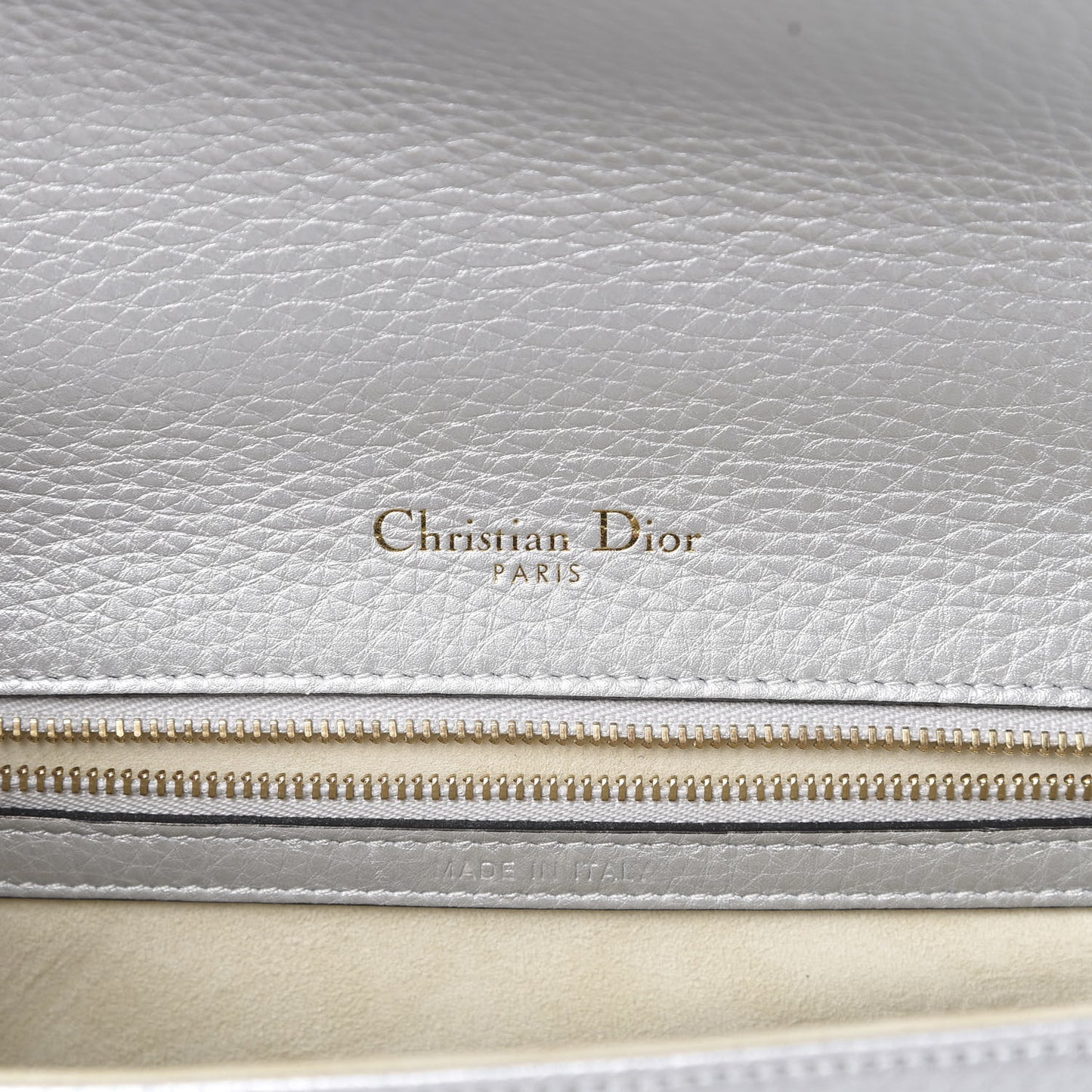 Metallic Grained Calfskin Medium Diorama Flap Bag Silver