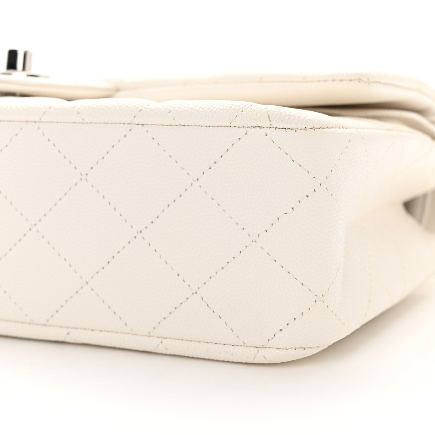 Caviar Quilted Medium Double Flap White