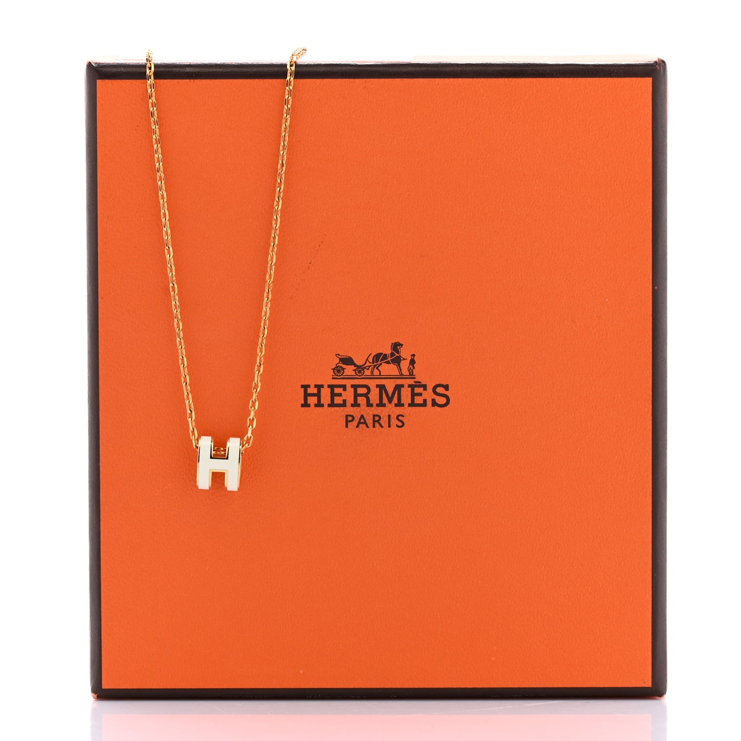 Lacquered Gold Mini Pop H Pendant Necklace White