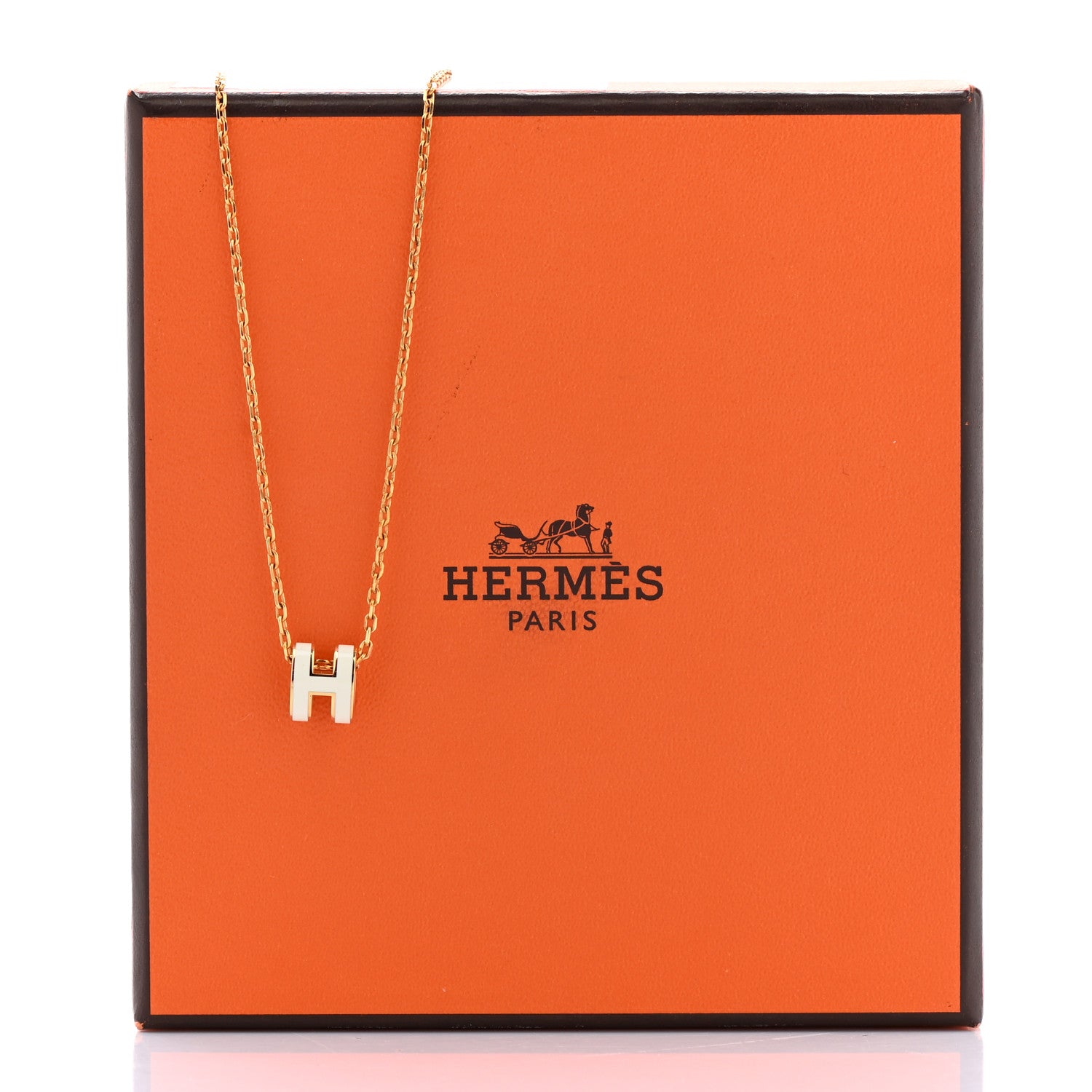 Hermes Lacquered Gold Mini Pop H Pendant Necklace White 8 of 8