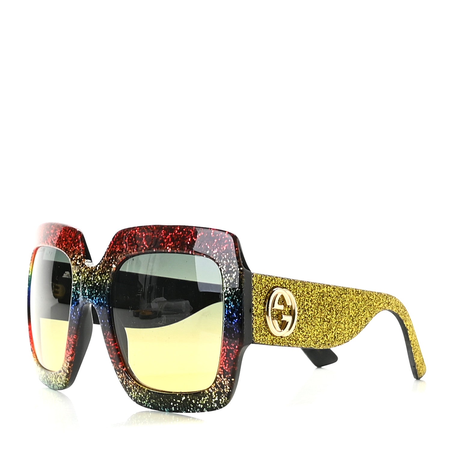 Gucci Square Frame GG0102S Sunglasses Glitter Gold Multi 1 of 8