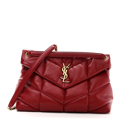 Saint Laurent Lambskin Quilted Medium Loulou Puffer Monogram Chain Satchel Opyum Red 1 of 10