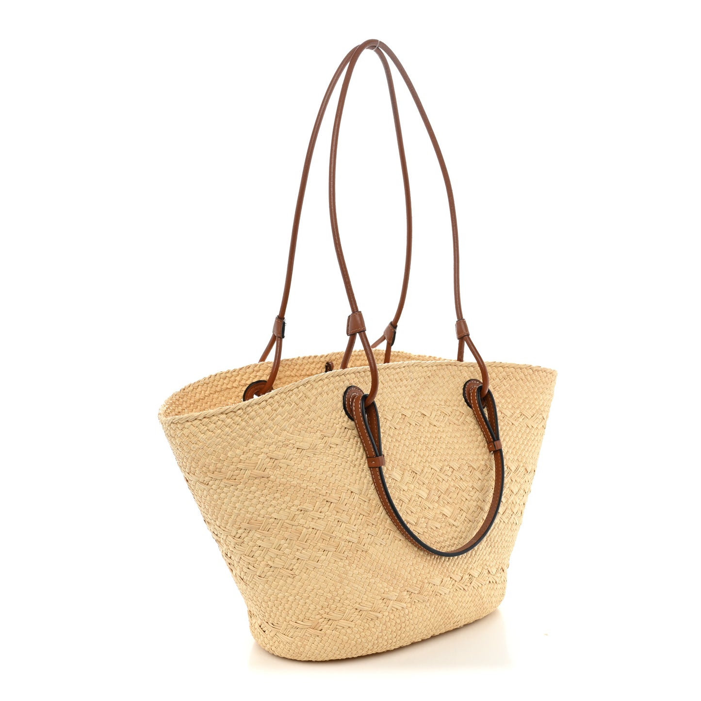 Calfskin Raffia Paulas Ibiza Medium Anagram Basket Tote Bag Natural Tan