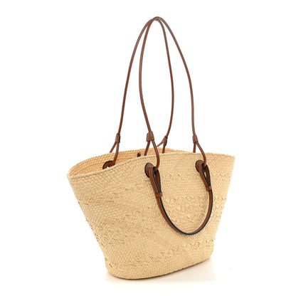 Loewe Calfskin Raffia Paulas Ibiza Medium Anagram Basket Tote Bag Natural Tan 3 of 11
