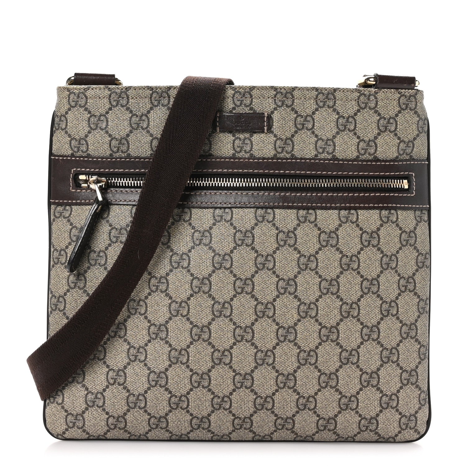 Gucci GG Supreme Monogram Flat Messenger Bag Brown 1 of 10