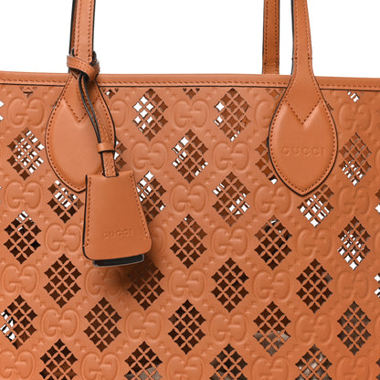 Gucci Calfskin GG Monogram Diamond Cut Medium Ophidia Tote Bag Brown 8 of 10