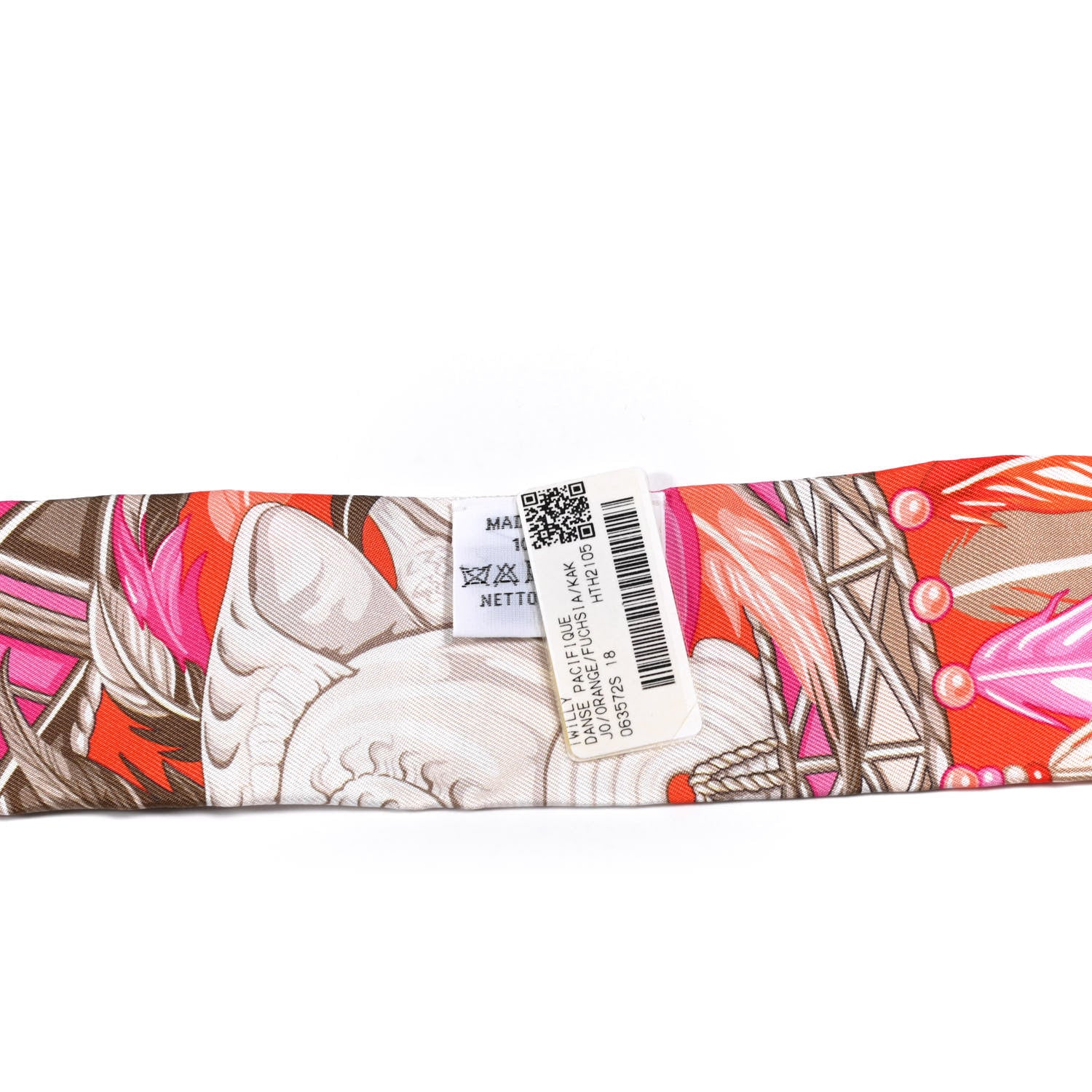 Hermes Silk La Danse Pacifique Twilly Orange Fuchsia Kaki 2 of 4