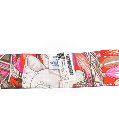 Hermes Silk La Danse Pacifique Twilly Orange Fuchsia Kaki 2 of 4