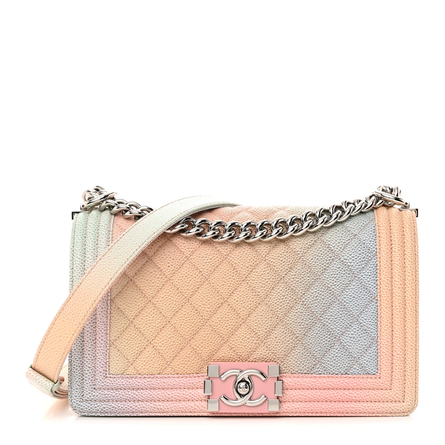 Caviar Quilted Medium Rainbow Boy Flap Pink Multicolor
