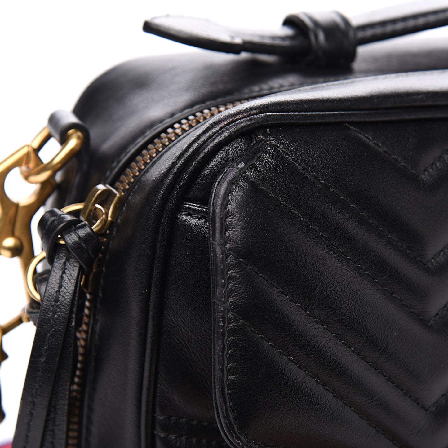 Calfskin Matelasse Sylvie Web Small GG Marmont Top Handle Shoulder Bag Black