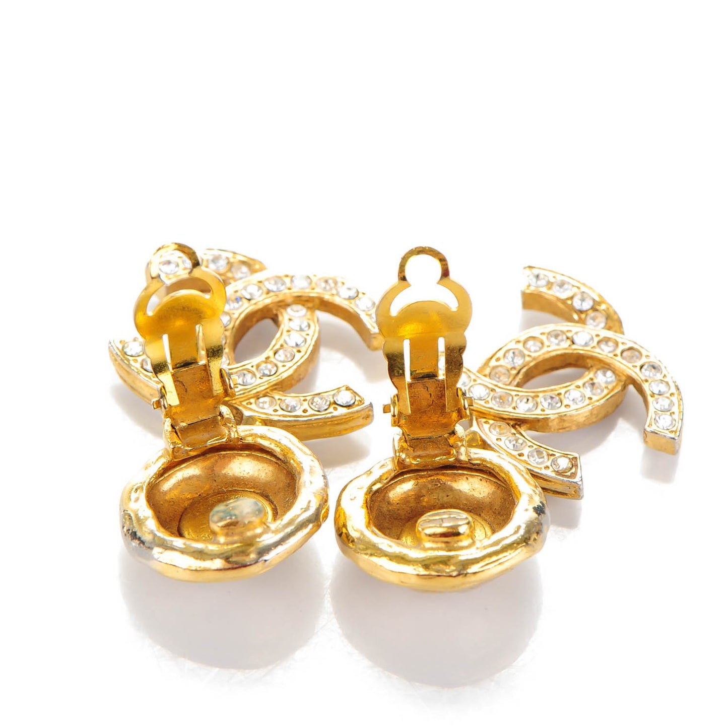 Crystal CC Large Clip On Drop Earrings Gold
