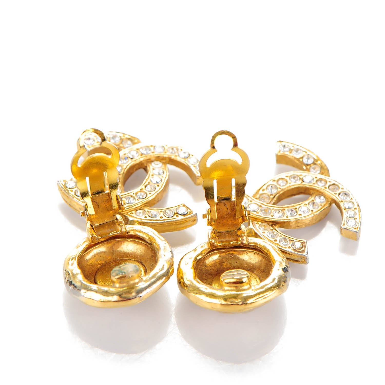 Chanel Crystal CC Large Clip On Drop Earrings Gold 3 of 4