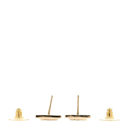 Chanel Metal Enamel CC Square Earrings Gold White Black 3 of 4