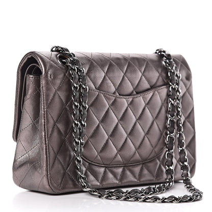 Chanel Metallic Lambskin Quilted Medium Double Flap Dark Grey 3 of 11