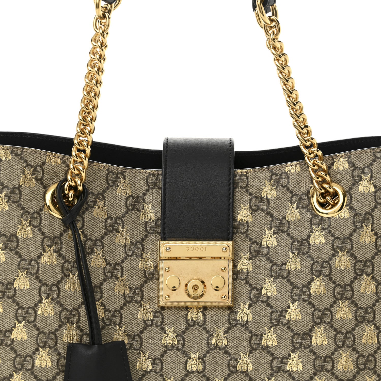 Gucci GG Supreme Monogram Bees Medium Padlock Tote Beige Oro Black 8 of 11
