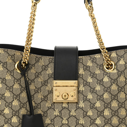 Gucci GG Supreme Monogram Bees Medium Padlock Tote Beige Oro Black 8 of 11