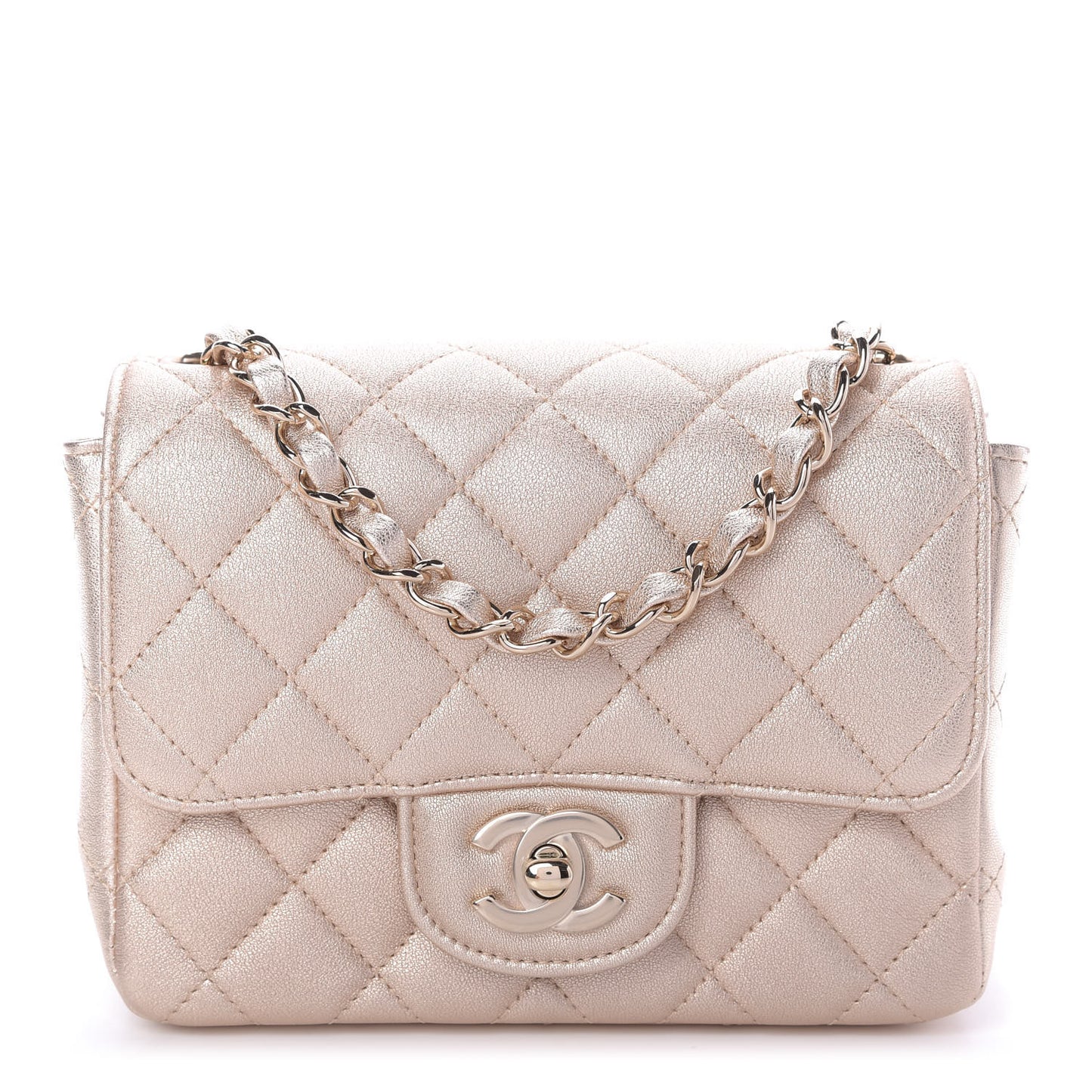 Metallic Lambskin Quilted Mini Square Flap Gold