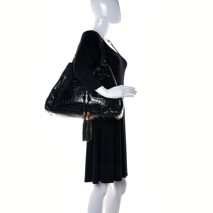 Gucci Crocodile Peggy Braided Tote Black 2 of 12
