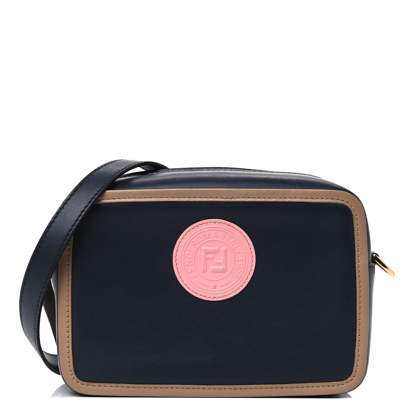 Vitello Century Matte Stamp Patch Bi-Color Mini Camera Case Blue Notte Amido Pink