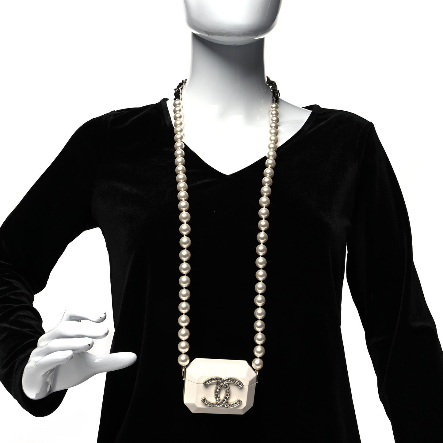 Resin Crystal Pearl Lambskin Airpods Pro Holder Necklace Pearly White