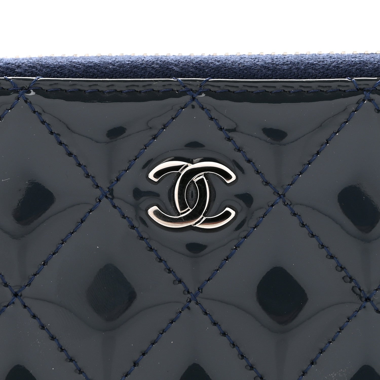 Chanel Patent Calfskin Quilted Large Gusset Zip Around Wallet Blue 10 of 12