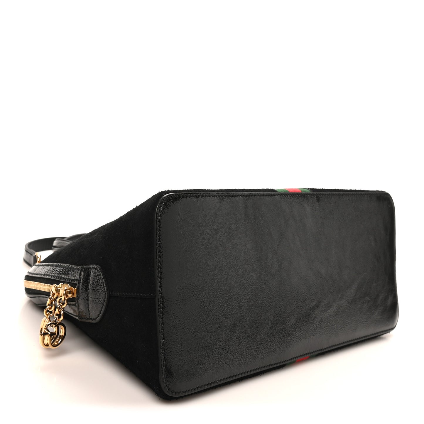 Suede Patent GG Web Medium Ophidia Top Handle Dome Bag Black