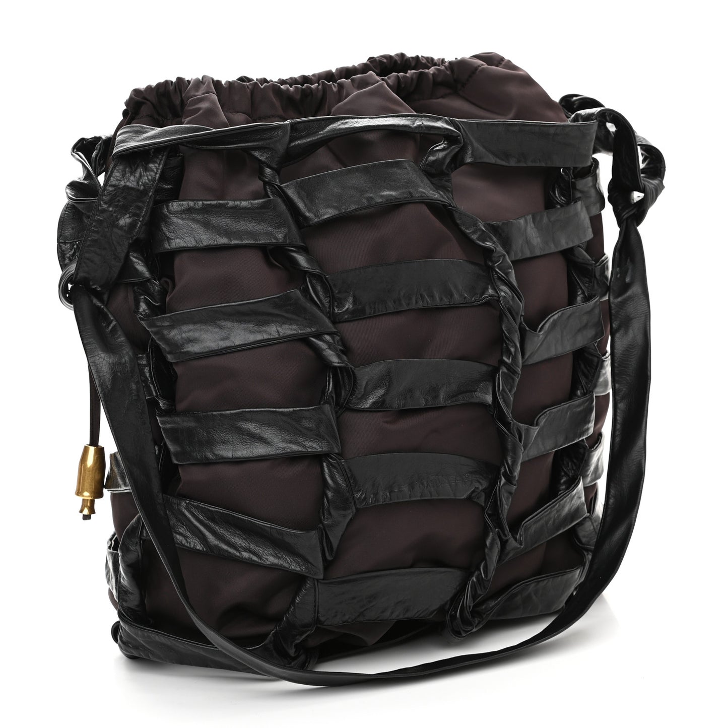 Calfskin Nylon Tape Bucket Bag Black