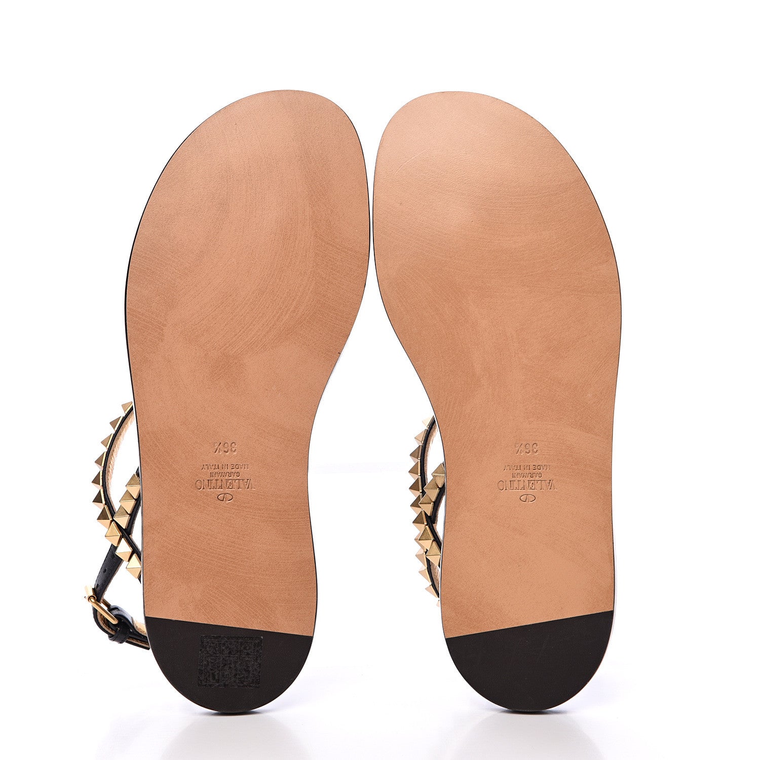 Valentino Garavani Calfskin Rockstud No Limit Slingback Flat Thong Sandals 36.5 Black Gold 5 of 7