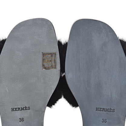 Hermes Mink Fur Oran Sandals 36 Black 6 of 9