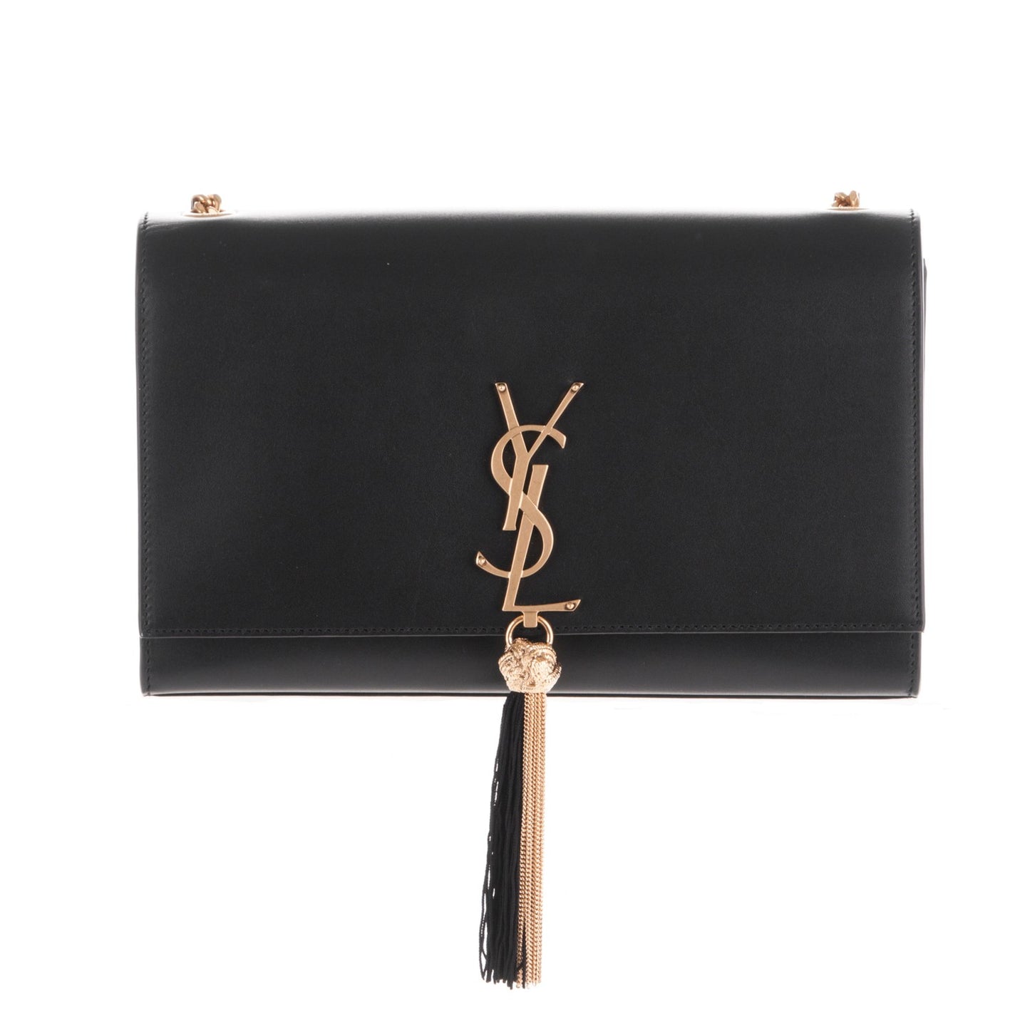 Smooth Calfskin Medium Classic Monogram Kate Tassel Satchel Black