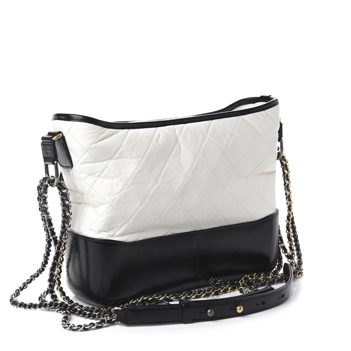 Aged Calfskin Quilted Medium Gabrielle Hobo Black White