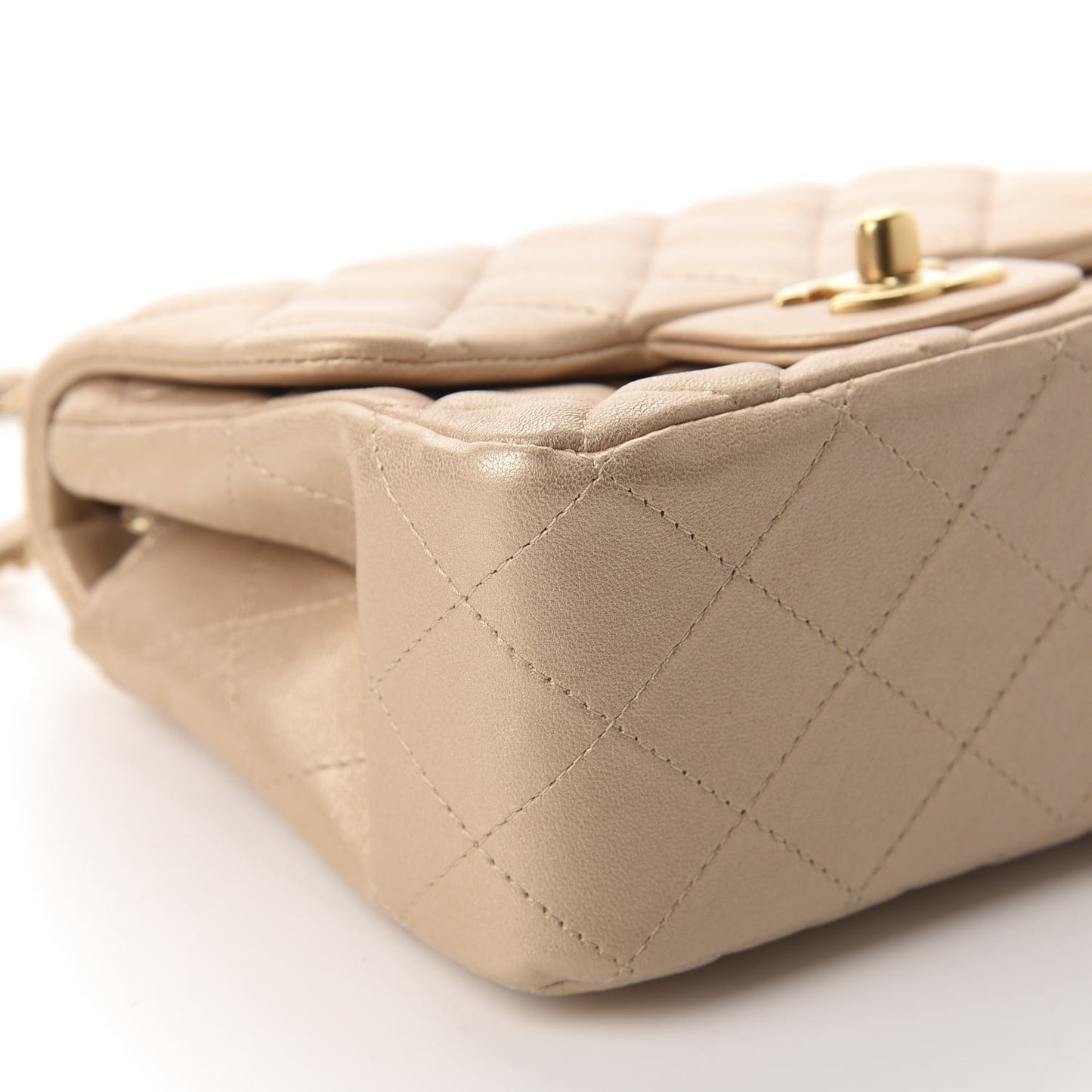 Metallic Lambskin Quilted Mini Square Flap Light Gold