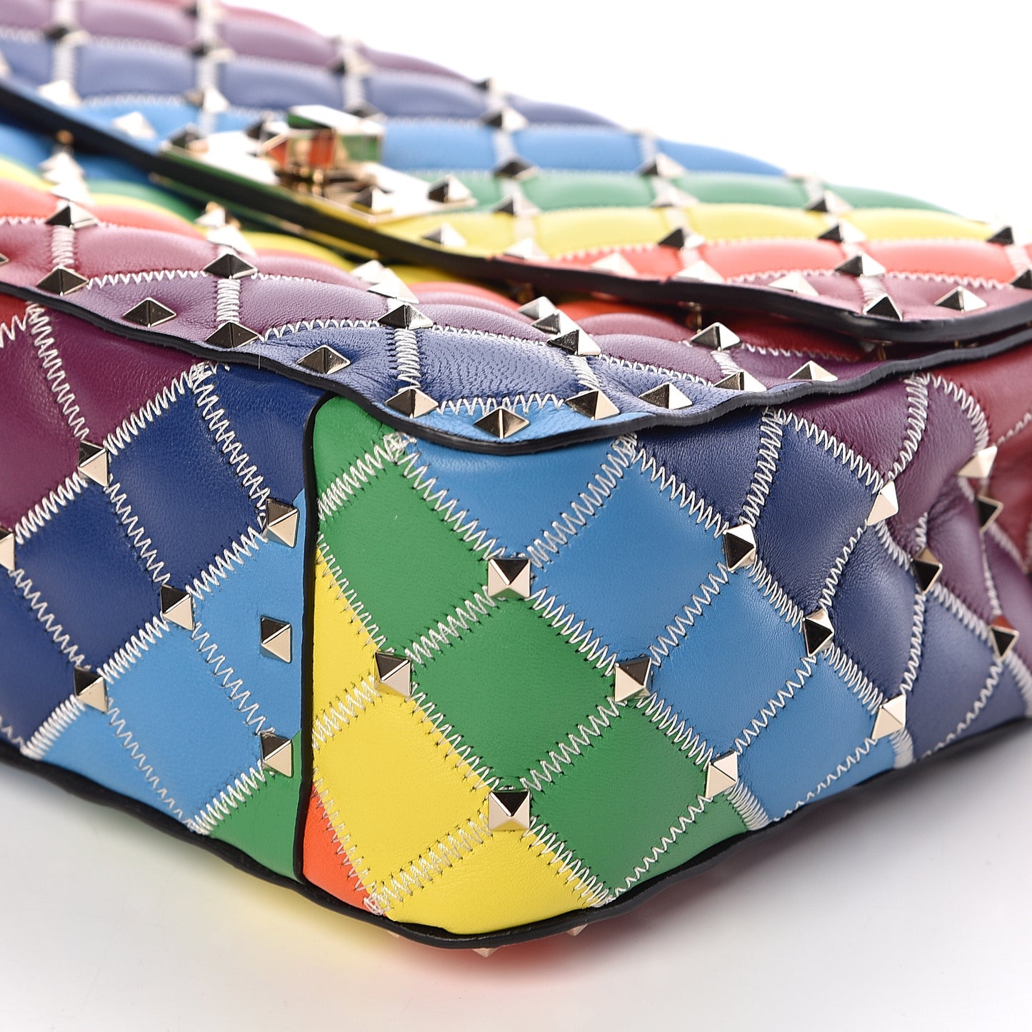 Lambskin Medium Rockstud Spike Shoulder Bag Rainbow