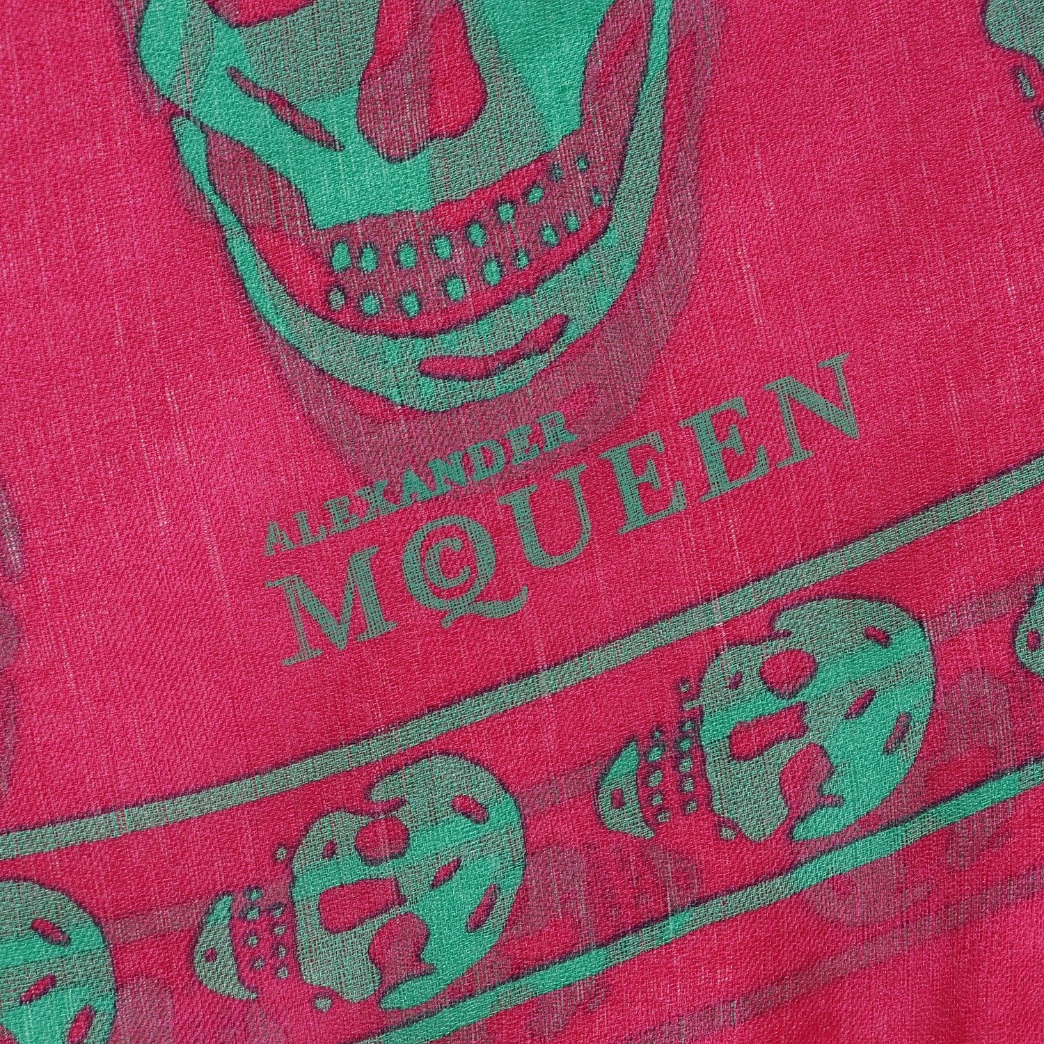 Alexander McQueen Silk Chiffon Skull Scarf Pink Green 3 of 5