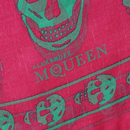 Alexander McQueen Silk Chiffon Skull Scarf Pink Green 3 of 5