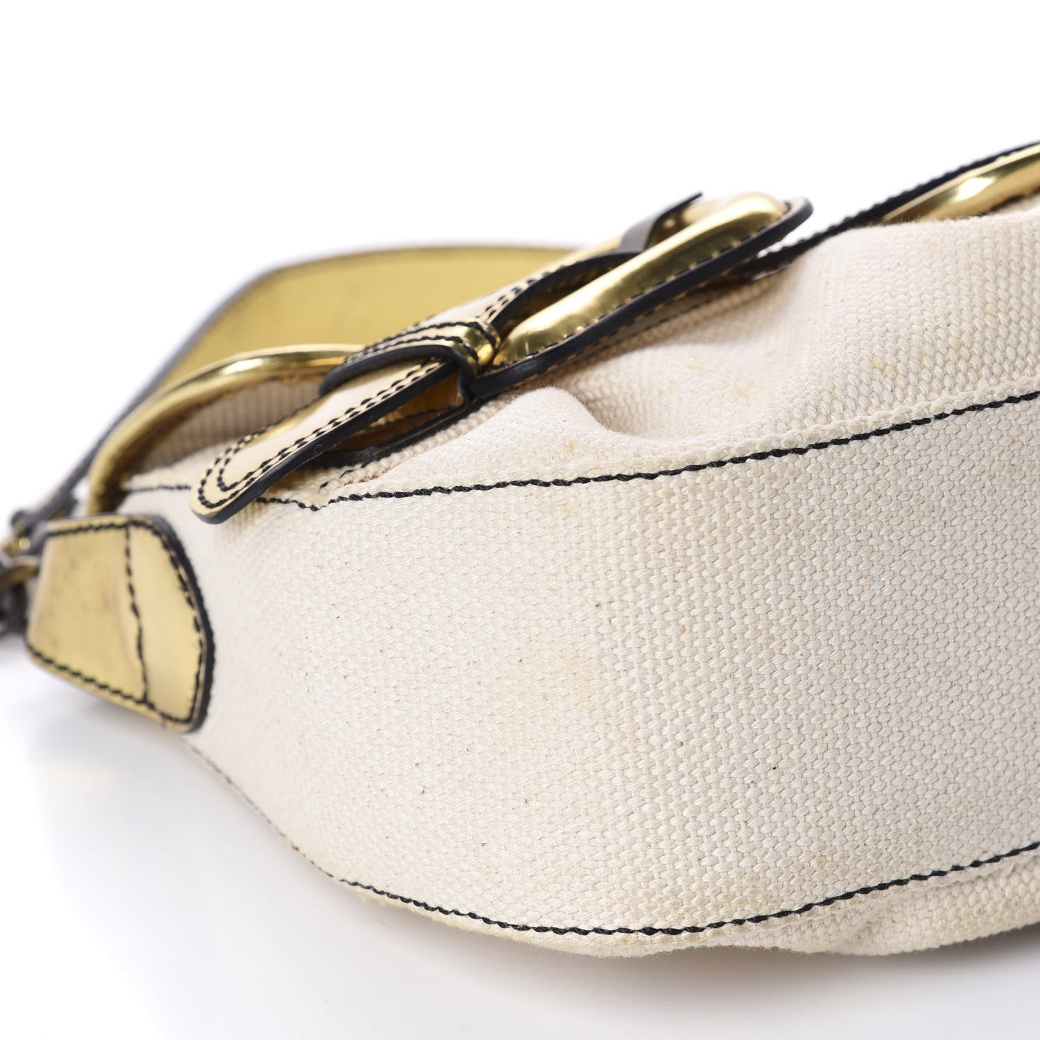 Fendi Canvas Metallic Calfskin B Bis Flap Bag Natural Gold 6 of 17