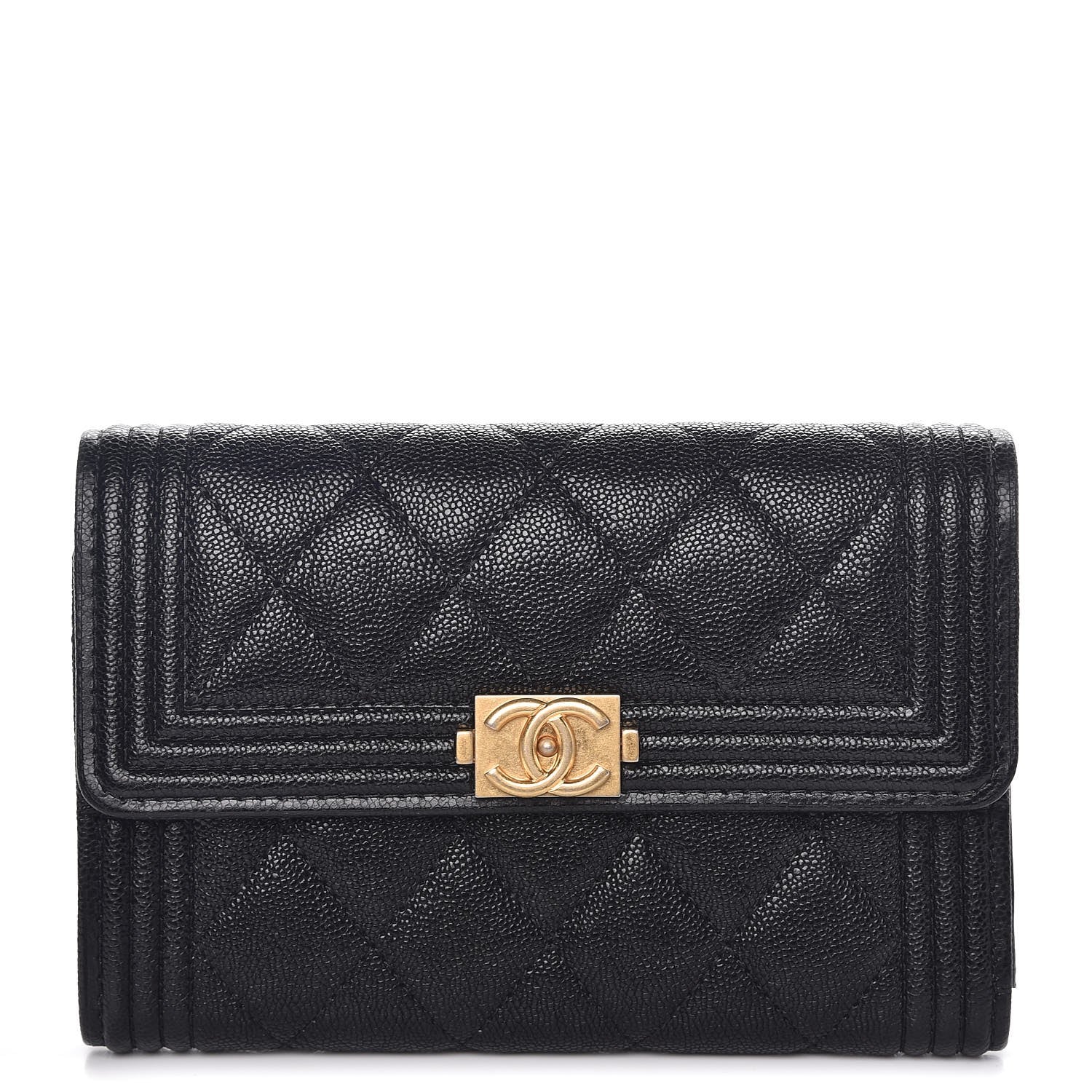 Chanel Caviar Quilted Medium Boy Flap Wallet Black 1 of 8