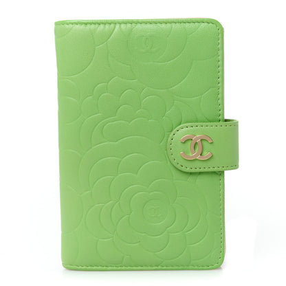 Chanel Lambskin Camellia Embossed Zipped Pocket Wallet Green 1 of 12