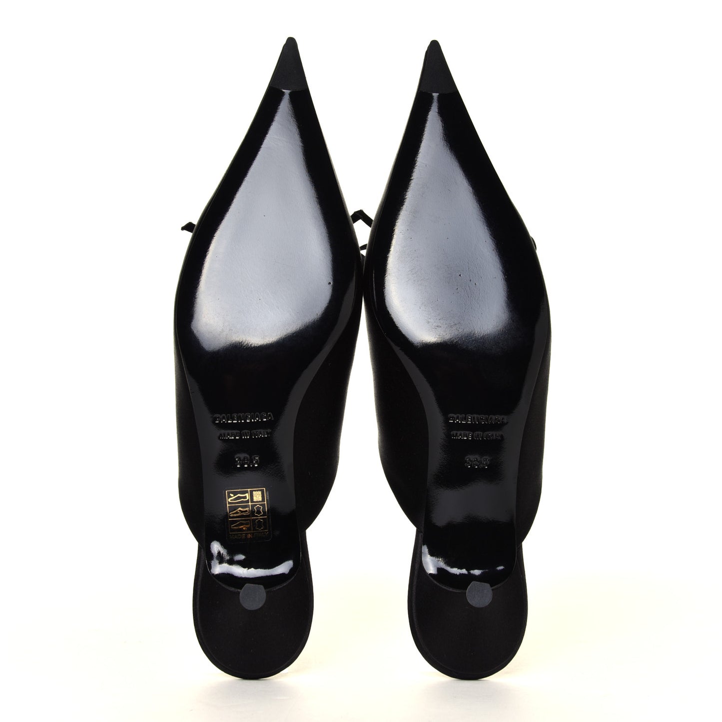 Satin Pointed Toe Knife 40mm Mules 38.5 Black