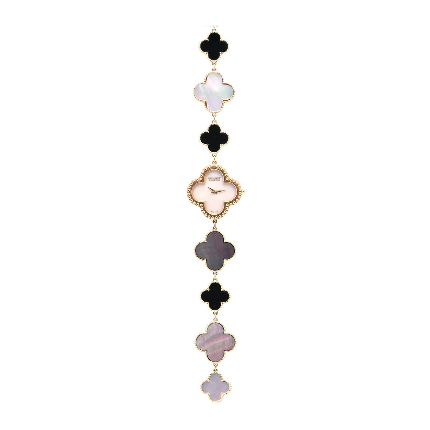 18K Yellow Gold Mother of Pearl Black Onyx 26mm Alhambra Quartz Watch